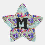 Lila und blaue Blumen Squares Zigzags Stern-Aufkleber (Vorderseite)