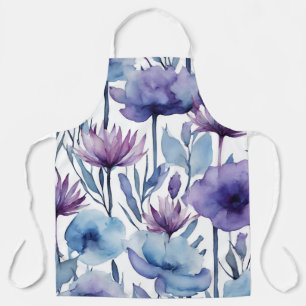 Lila und blaue Blumen Wasserfarben Blumendesign Schürze