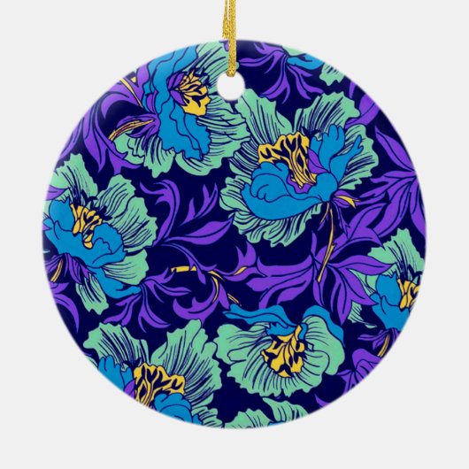 Lila und blaue Blumen William Morris Keramik Ornament (Hinten)