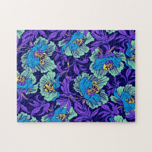 Lila und blaue Blumen William Morris Puzzle (Horizontal)