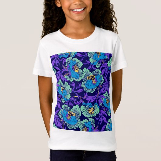 Lila und blaue Blumen William Morris T-Shirt (Vorderseite)