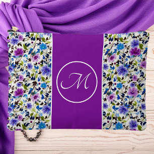 Lila und blaue Blumenmonogramm Zubehörtasche