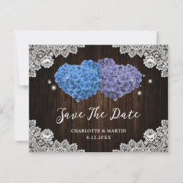Lila und blaue Blumenzehen speichern die Datumskar Save The Date