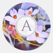 Lila und blaue Blüte mit Initial Runder Aufkleber (Vorderseite)