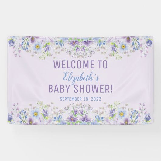 Lila und blaue Blütenbaby-Dusche Banner (Horizontal)