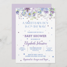 Lila und blaue Blütenbaby-Dusche Einladung