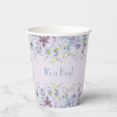 Lila und blaue Blütenbaby-Dusche Pappbecher (Rückseite)