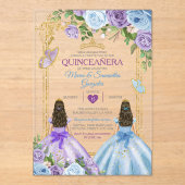 Lila und blaue Blütenkrone - Quinceañera Acryleinladungen (Vorderseite)