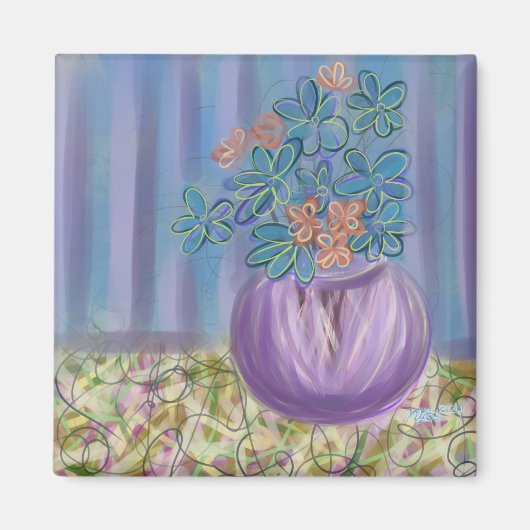 Lila und blaue Bouquet Originelle Kunst Magnet (Vorne)