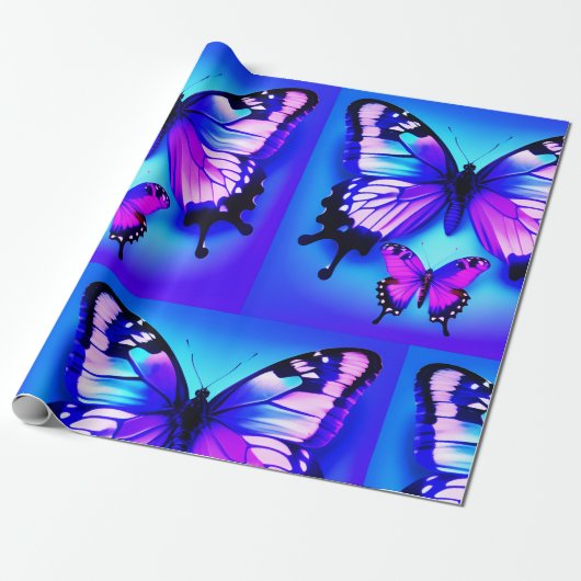 Lila und blaue Butterfly-Design Geschenkpapier (Ungerollt)