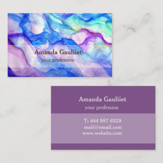 Lila und blaue Fleck Watercolorkunst Visitenkarte (Vorne/Hinten)