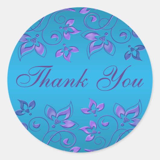 Lila und blaue Flora 1.5" Runde Vielen Dank Runder Aufkleber (Vorderseite)