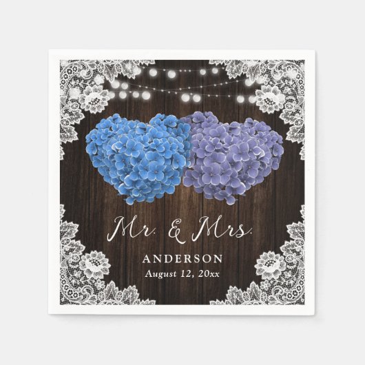 Lila und blaue Flora Mr. and Mrs. Wedding Serviette (Vorderseite)