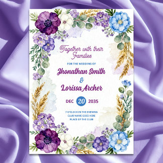 Lila und blaue florale Aquarell-Hochzeitseinladung Einladung