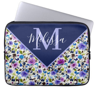 Lila und blaue florale personalisierte  laptopschutzhülle
