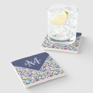 Lila und blaue florale personalisierte  steinuntersetzer