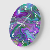 Lila und blaue Fluid Art Rundkissen Große Wanduhr (Winkel)