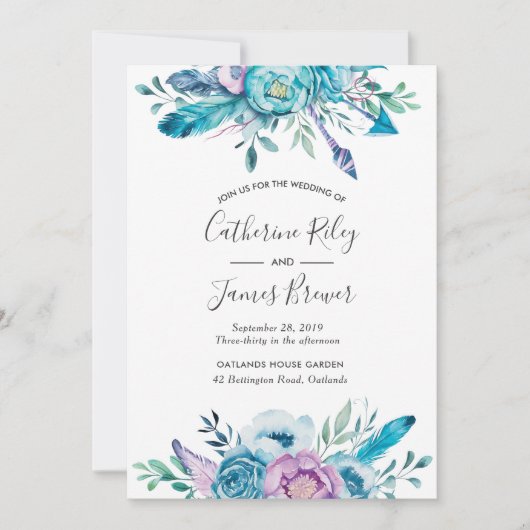 Lila und blaue Frühlingsszene Einladung (Vorderseite)