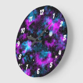 Lila und blaue Galaxie Kosmisch Große Wanduhr (Winkel)