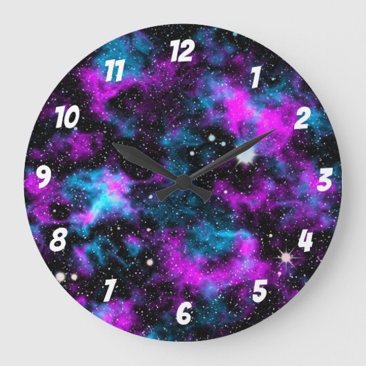 Lila und blaue Galaxie Kosmisch Große Wanduhr (Vorderseite)