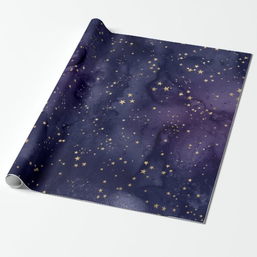 Lila und blaue Galaxie mit Sternen Geschenkpapier (Ungerollt)
