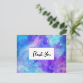 Lila und blaue Galaxie Space Abstrakt Danke Postkarte (Stehend Vorderseite)