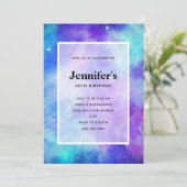 Lila und blaue Galaxie Space Abstrakt Geburtstag Einladung (Stehend Vorderseite)