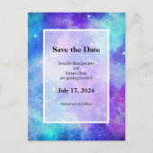 Lila und blaue Galaxie Weltraum Abstrakt Ankündigungspostkarte (Vorderseite)