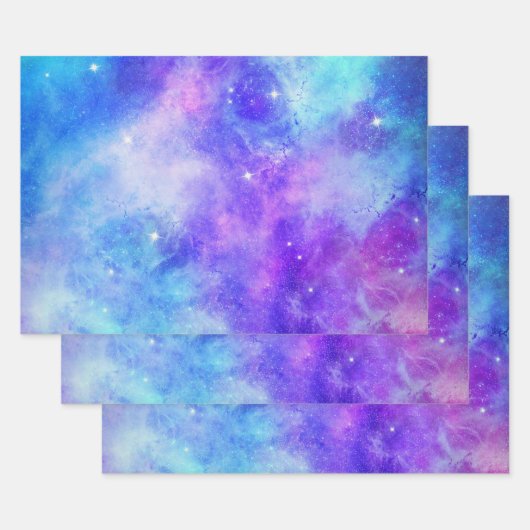 Lila und blaue Galaxie Weltraum Abstrakt Geschenkpapier Set (Set)