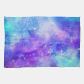 Lila und blaue Galaxie Weltraum Abstrakt Geschirrtuch (Horizontal)