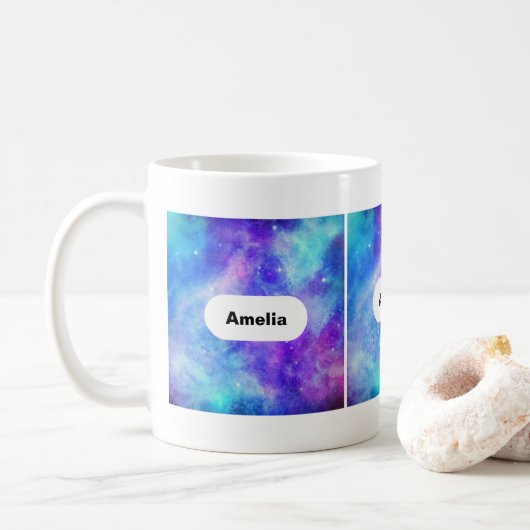 Lila und blaue Galaxie Weltraum Abstrakt Kaffeetasse (Mit Donut)