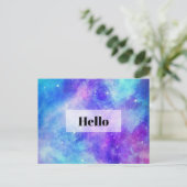 Lila und blaue Galaxie Weltraum Abstrakt Postkarte (Stehend Vorderseite)