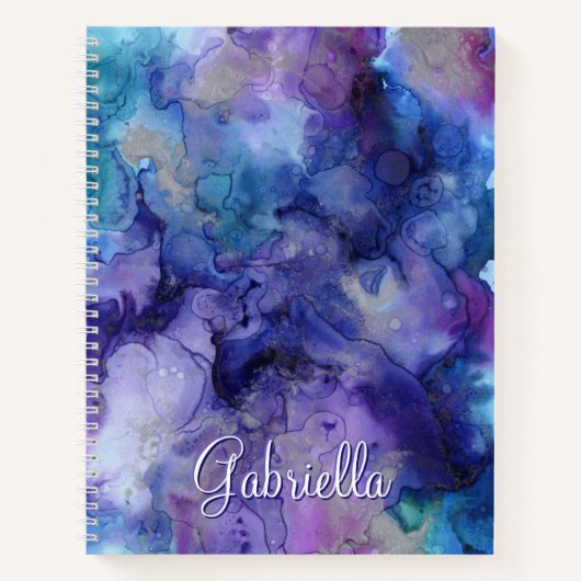 Lila und blaue Galaxy-Aquarellnacht-Notebook Notizblock (Vorderseite)