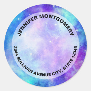 Lila und blaue Galaxy Space Abstrakte Adresse Runder Aufkleber