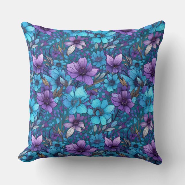 Lila und blaue Gänseblümchen  Kissen (Vorderseite)