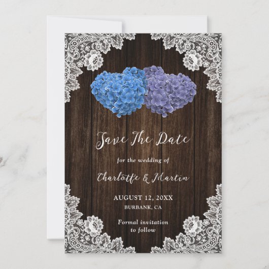 Lila und blaue Hochzeit speichern das Datum Save The Date (Vorderseite)