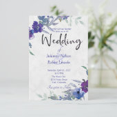 Lila und blaue Hochzeitsfeier Einladung (Stehend Vorderseite)