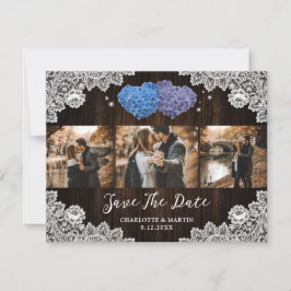 Lila und blaue Hochzeitsfotocollage Save The Date