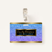 Lila und blaue Imitate Glitzer Gold Akzente Ausweis (Rückseite mit Klammer)