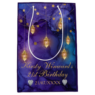Lila und blaue Laternen-Glanz-Geburtstag Mittlere Geschenktüte