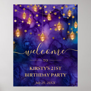 Lila und blaue Laternen-Glanz Geburtstag Poster