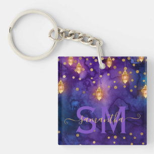 Lila und blaue Laternen-Glow-Monogramm Schlüsselanhänger