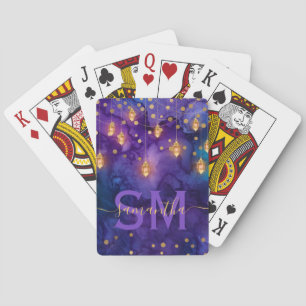 Lila und blaue Laternen-Glow-Monogramm Spielkarten