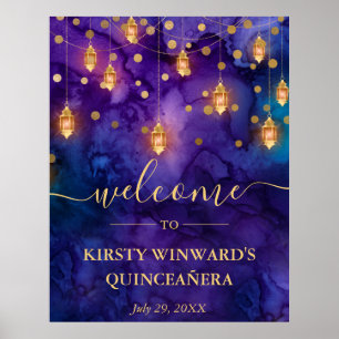 Lila und blaue Laternen-Glow Quinceanera Poster
