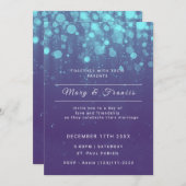 Lila und blaue Lichter und Hochzeiten von Glitzer Einladung (Vorne/Hinten)