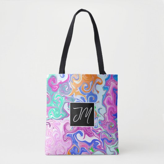 Lila und blaue Marmorflüssigkeit Kunst Personalisi Tasche (Vorderseite)