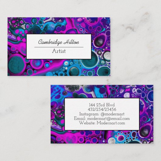 Lila und blaue Marmorplatte Abstrakte Fluid Art Visitenkarte (Vorne/Hinten)
