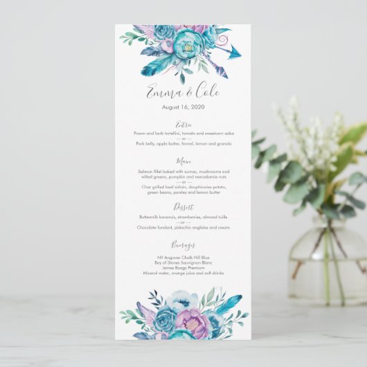 Lila und blaue menükarte (Stehend Vorderseite)