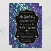 Lila und blaue Mermaid-Sequenzen Einladung (Vorne/Hinten)