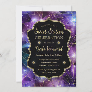 Lila und blaue Midnight Crystal Galaxy Sweet 16 Einladung